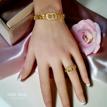 Women gold plated bangle and ring set modern feminine jewelry
