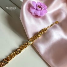 اسوارة جنزير مطلية ذهب 21 قيراط مزينة بزيركون فيروزي وكحلي تصميم فاخر من Misk Shop
