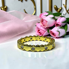 Close-up of Chaumet-inspired 18K gold plated zircon jewelry set