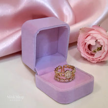 Luxury connected twin wedding ring with 21K gold plating, high clarity zircon stones, and adjustable free size design by Misk Shop Jordan.