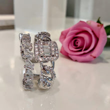 Luxury connected twin wedding ring with white gold and platinum plating, high clarity zircon stones, and adjustable free size design by Misk Shop Jordan.