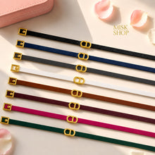 CD link leather bracelets in black navy gray white tan burgundy fuchsia and green