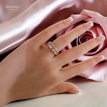 Double silver Cartier inspired ring with zircon stones plated in white gold and platinum by Misk Shop
