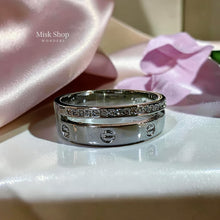 Double silver Cartier inspired ring with zircon stones plated in white gold and platinum by Misk Shop