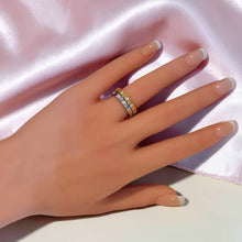 Dual-tone gold and silver zircon ring with sparkling round stones and adjustable free size design by Misk Shop
