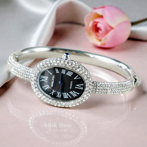 Elegant Oval Women Watch with Zircon – 18K Gold Plated Stainless Steel Waterproof