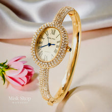 Elegant Oval Women Watch with Zircon – 18K Gold Plated Stainless Steel Waterproof
