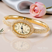 Elegant Oval Women Watch with Zircon – 18K Gold Plated Stainless Steel Waterproof
