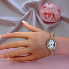 Elegant Oval Women Watch with Zircon – 18K Gold Plated Stainless Steel Waterproof