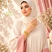 Floral pearl bracelet and ring set styled on model