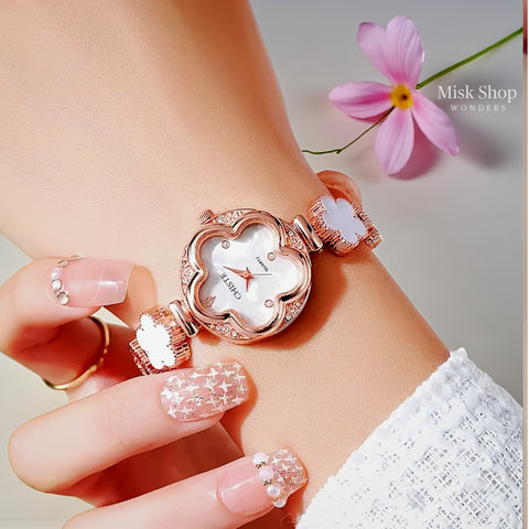 Floral women bracelet watch zircon 18K rose gold plated stainless steel quartz Misk Shop Jordan