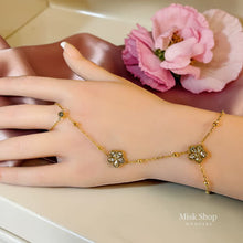 Floral zircon hand chain bracelet ring connected gold plated elegant feminine jewelry from Misk Shop
