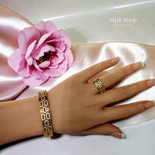 طقم اسوارة وخاتم مطلي ذهب 18 قيراط مرصع زيركون تصميم فاخر منقوش من Misk Shop