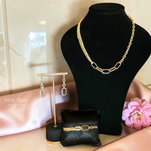 Elegant gold plated chain jewelry set with necklace bracelet and earrings displayed from Misk Shop
