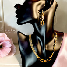 Elegant gold plated chain jewelry set with necklace bracelet and earrings displayed from Misk Shop
