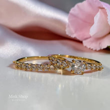 Elegant delicate gold wedding ring with 21K gold plating and sparkling zircon stones by Misk Shop Jordan.