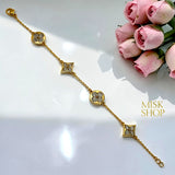 18K gold-plated chain bracelet with alternating round and pointed four-petal zircon motifs