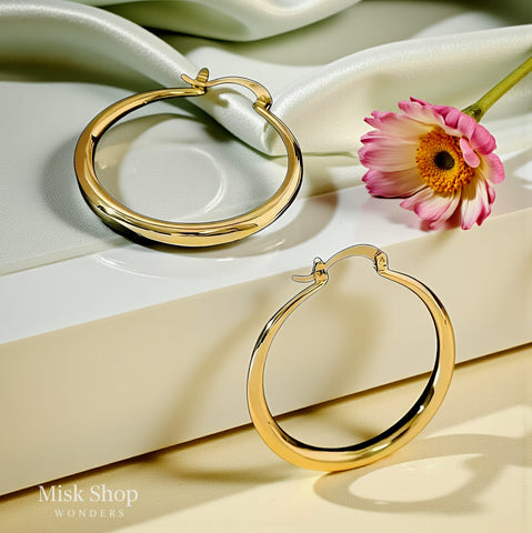 قرط هوب ذهبي بتصميم دائري ناعم (Bold Hoop Earrings)