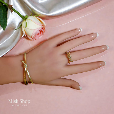 Gold Plated Knot Bracelet with Ring Set