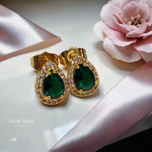 حلق دمعة أخضر مطلي ذهب عيار 21 من Misk Shop