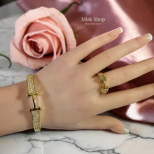 طقم سوار وخاتم تصميم H مطلي ذهب عيار 18 مرصع زيركون فاخر من Misk Shop