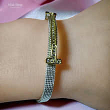 اسوارة ستراب تصميم H مرصعة زيركون ستانلس ستيل مطلية ذهب أبيض Two Tone من Misk Shop