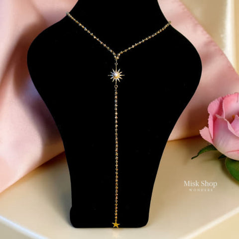 Long star pendant necklace with pearl and gold bead chain 18k gold tone from Misk Shop
