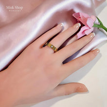 18K gold plated love inspired ring with sparkling zircon stone and signature screw motif design available in multiple sizes by Misk Shop