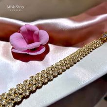 Luxury gold zircon jewelry set with long necklace, earrings, and bracelet for bridal and elegant formal occasions