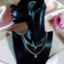 Luxury layered zircon jewelry set with double-layer necklace, earrings, bracelet, and free-size ring for elegant bridal and formal occasions