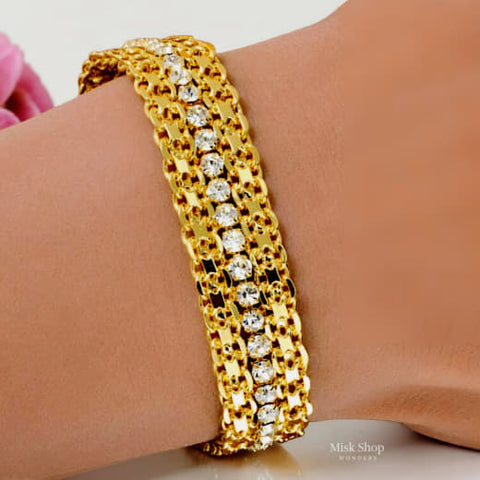 Luxury gold multi-chain zircon bracelet with royal statement design