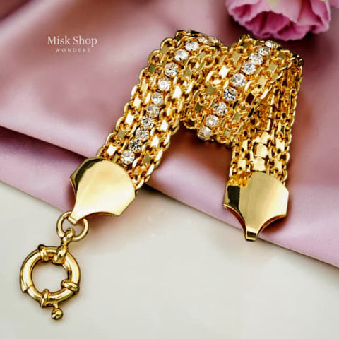 Luxury gold multi-chain zircon bracelet with royal statement design