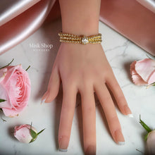 Luxury triple bubble ball bracelet with three gold bead strands and a sparkling zircon clasp, 18K gold plated for women by Misk Shop.