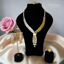 Luxury two-tone zircon jewelry set with necklace, earrings, bracelet, and free-size ring for glamorous evening occasions