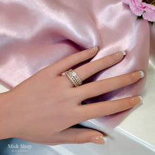 Luxury wide wedding ring with 21K gold plating and high clarity zircon stones by Misk Shop Jordan.