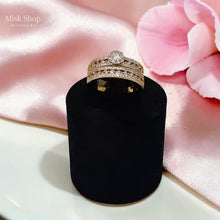 Luxury wide wedding ring with 21K gold plating and high clarity zircon stones by Misk Shop Jordan.