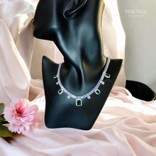 Luxury zircon jewelry set with necklace, bracelet, and earrings in emerald green or turquoise blue