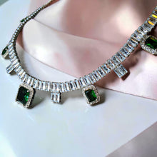 Luxury zircon jewelry set with necklace, bracelet, and earrings in emerald green or turquoise blue