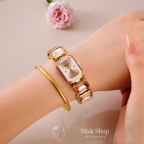 Luxury Pink Crystal Women Watch – 18K Gold Plated Stainless Steel