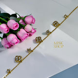 18K gold-plated floral chain bracelet with alternating large and small high-transparency zircon flowers