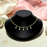 Gold-plated ball chain choker with five high-transparency marquise zircon drops