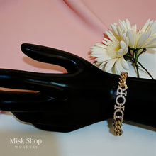 Gold plated letter chain bracelet with zircon stones
