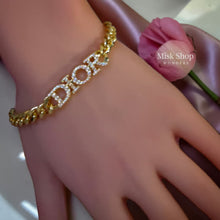 Gold plated letter chain bracelet with zircon stones
