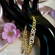 Gold plated letter chain bracelet with zircon stones
