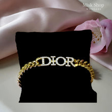 Gold plated letter chain bracelet with zircon stones

