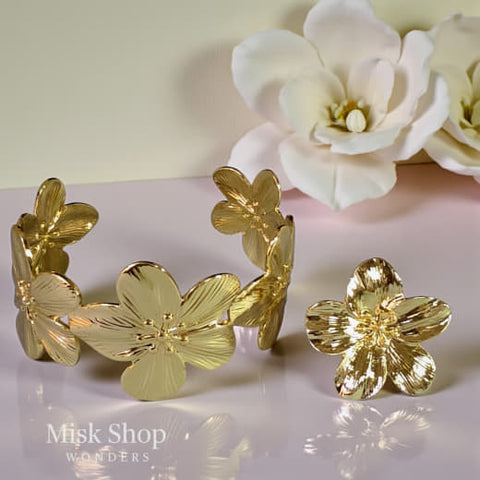 18K gold plated floral bracelet for women nature inspired design with optional free size ring
