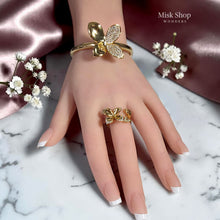 Golden floral zircon bracelet and adjustable matching ring set by Misk Shop