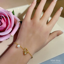 Gold plated letter D bracelet with pearl and zircon from Misk Shop