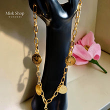 Gold plated long coin chain necklace from Misk Shop
