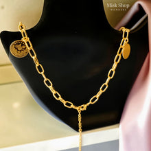 Gold plated long coin chain necklace from Misk Shop
